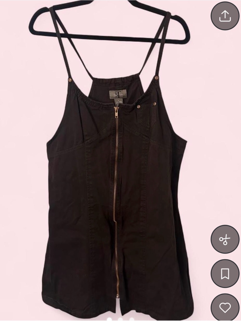 Zip-Front Black Spaghetti Strap Mini Dress